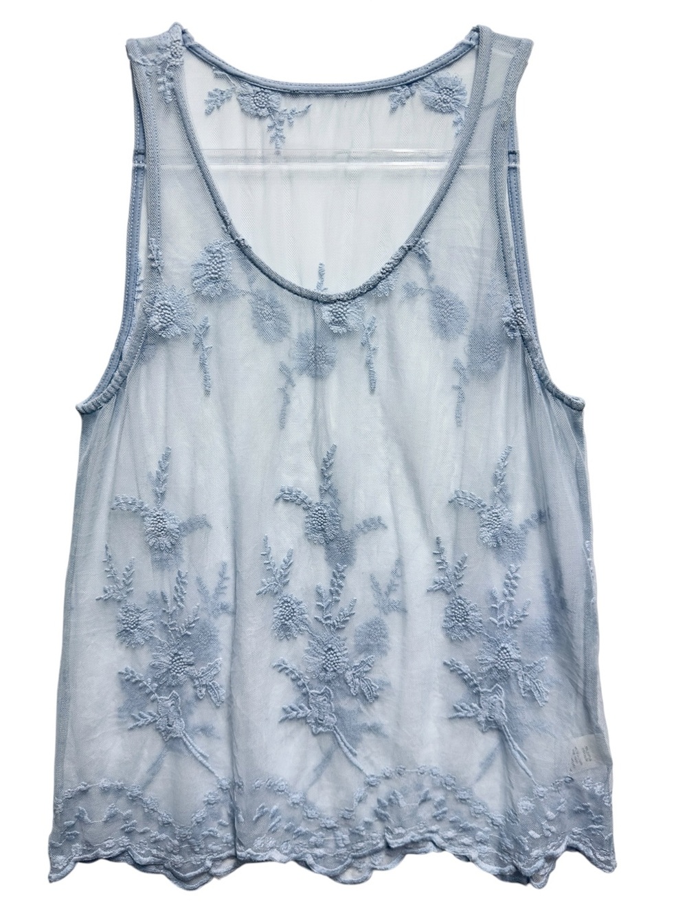 Silky Tulle Sheer Embroidered Vines Flowers Blouse Tank Top